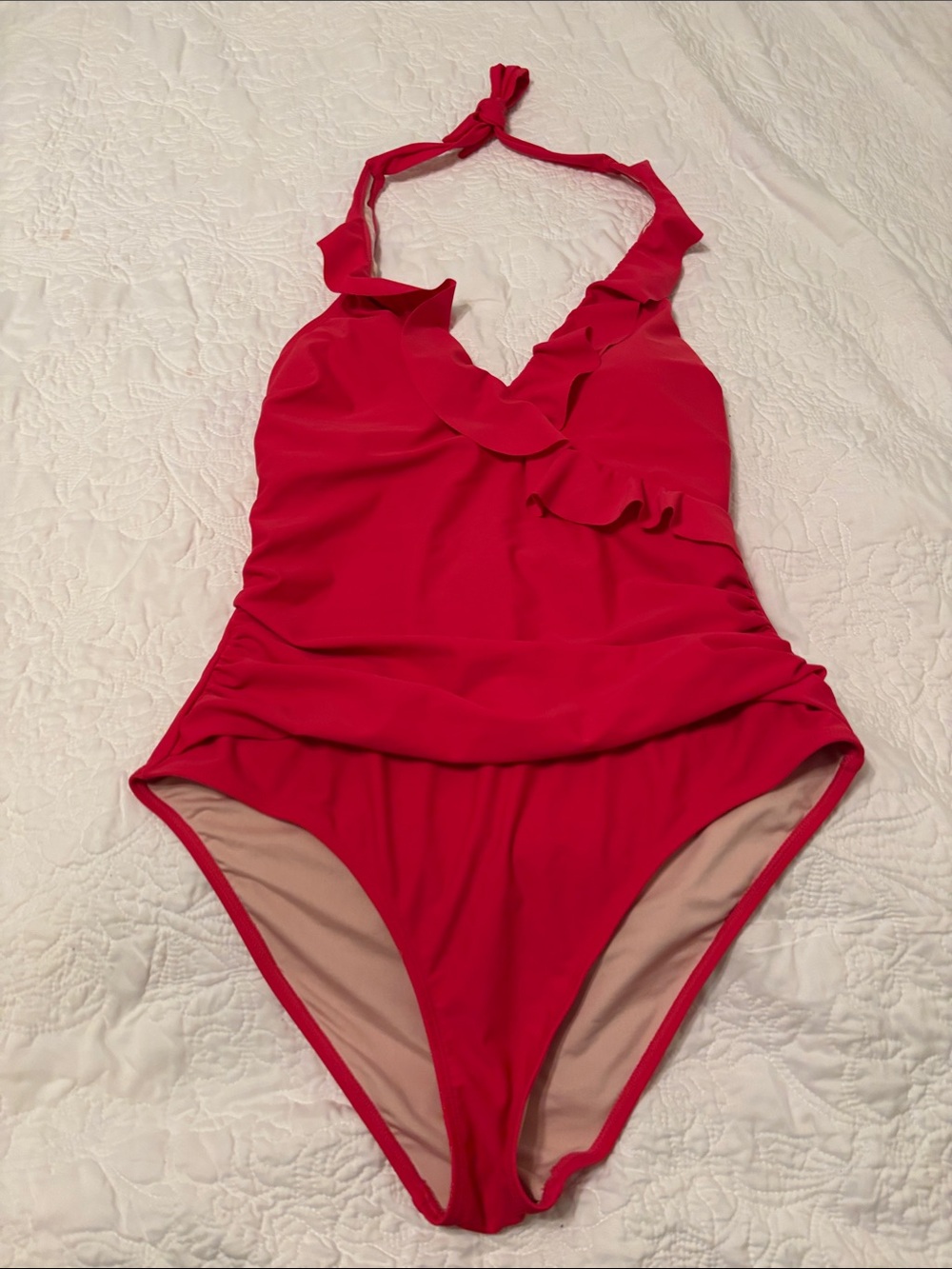 Womens pink Ruffle Halter One-Piece Swimsuit